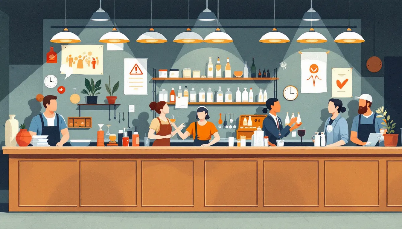 Ilustración editorial sobre incapacidad laboral en el sector hostelero