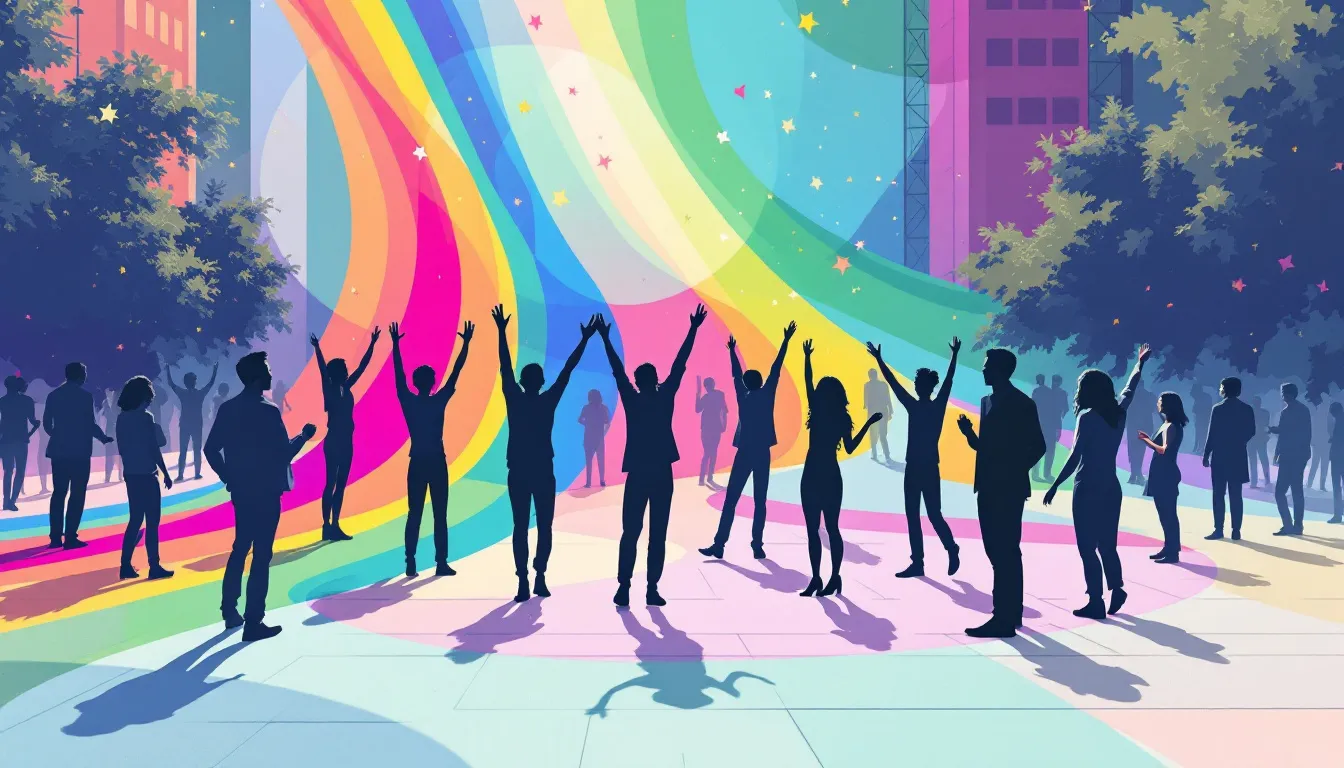 Ilustración abstracta de la celebración del Orgullo con banderas del arcoíris